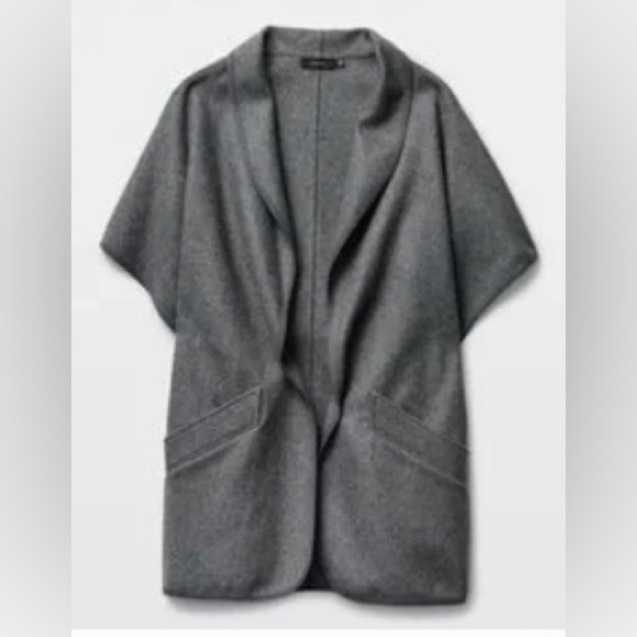 Aritzia Talula Wool Blend Laverton Poncho in Black with black trim - Picture 3 of 8